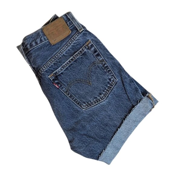 Levi's 501 Shorts Womens Blue High Rise Denim Button Fly - Picture 3 of 5
